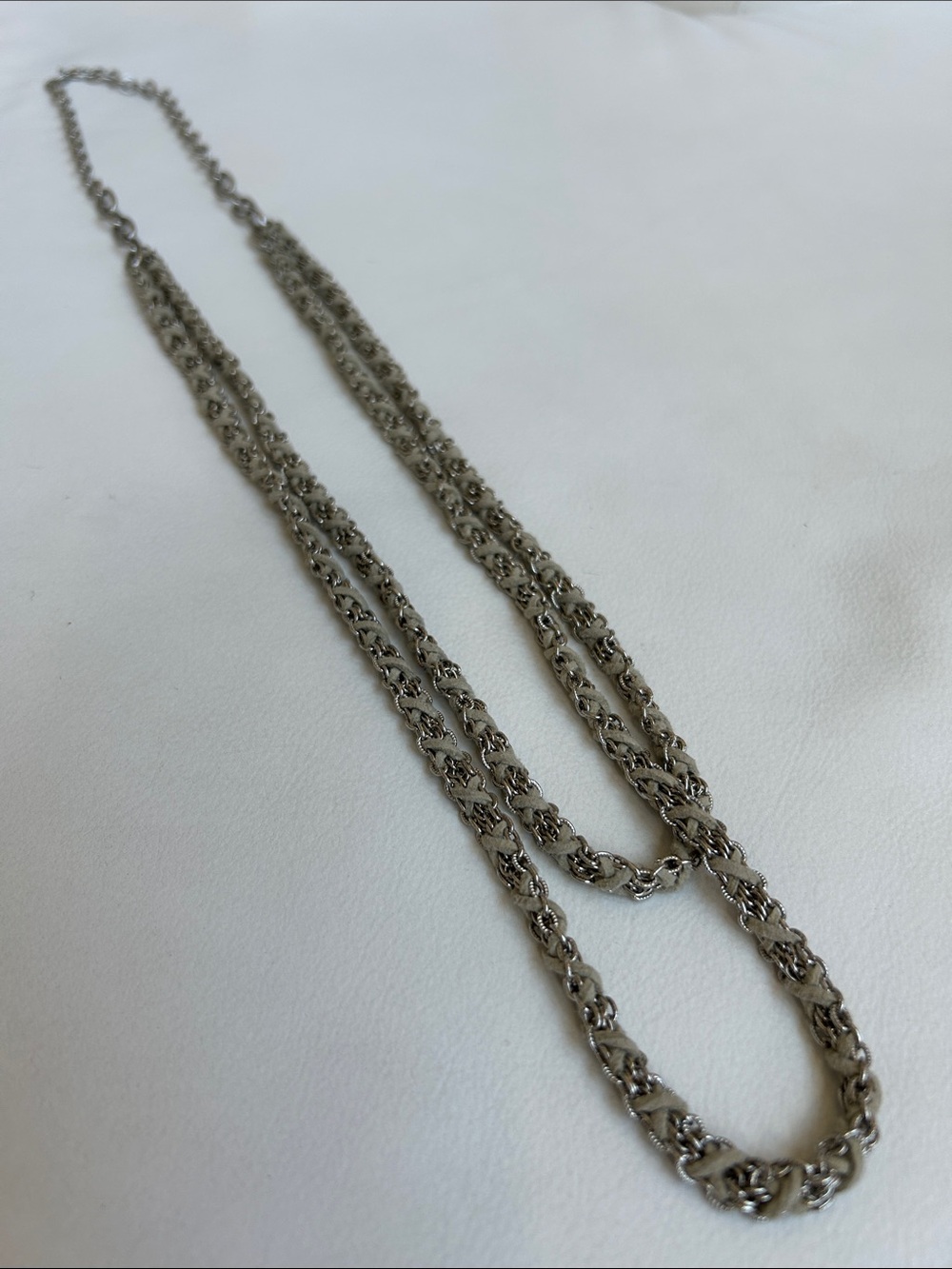 Textured Silver-Tone Double Strand Chain Necklace